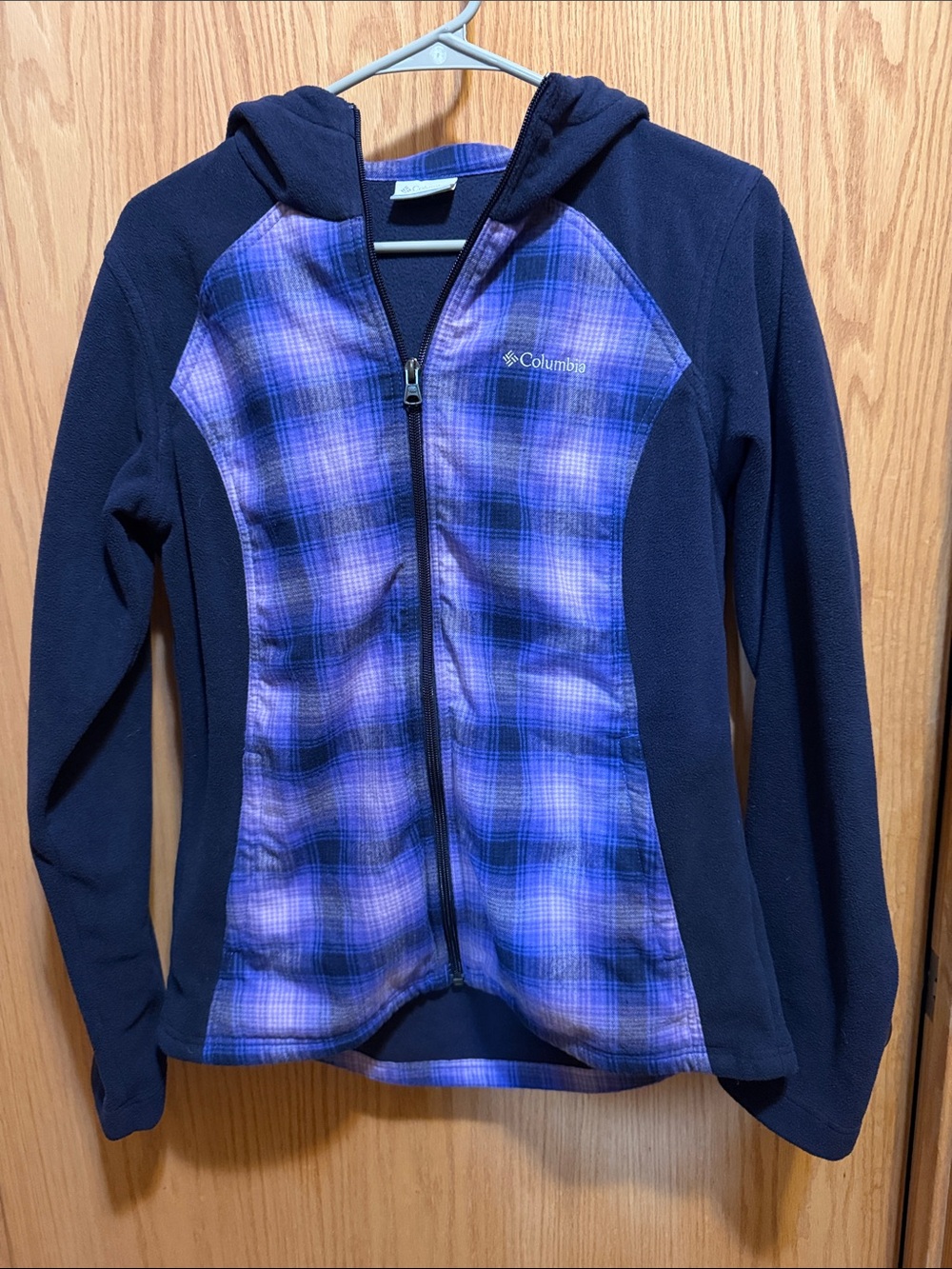 Columbia Navy and Purple Plaid Fleece Zip Hoodie